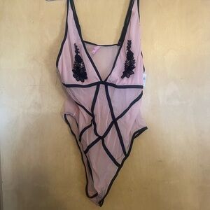 Rue21 Pink and Black Lace Bodysuit